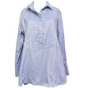 Claridge and King Popover Boyfriend Style Tuxedo Tunic Shirt Blue Large